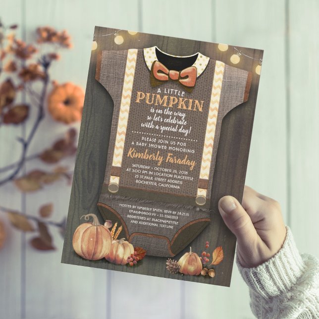 Boy Baby Shower Fall Pumpkin Rustic Burlap Wood Einladung (Von Creator hochgeladen)
