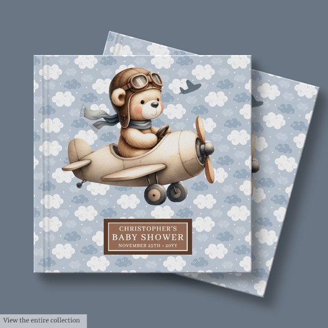 Boy Baby shower Livre d'invité Teddy Bear Pilot Th (Boy Baby Shower Guest Book Teddy Bear Pilot Theme)