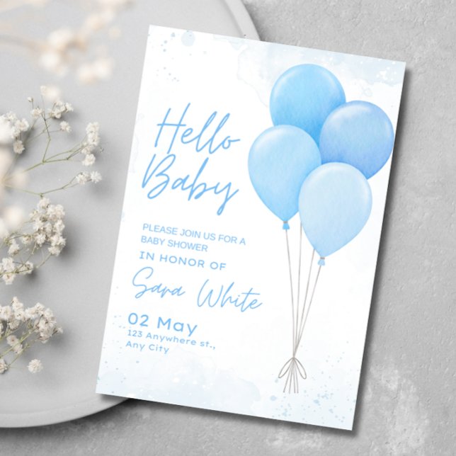 Boy Baby Shower Moderne Minimalistisch Blue Balloo Einladung (Von Creator hochgeladen)