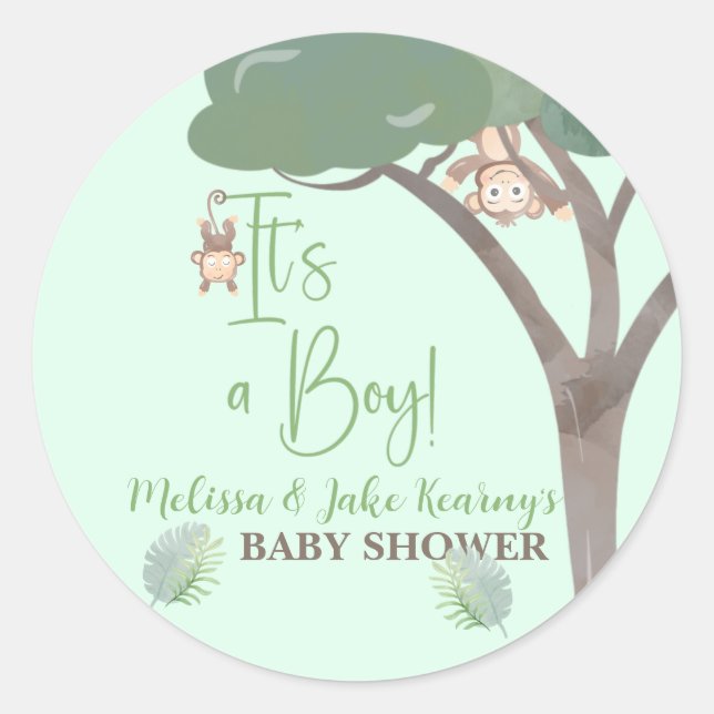 BOY BABY SHOWER, MONKEY BABY SHOWER Aufkleber (Vorderseite)