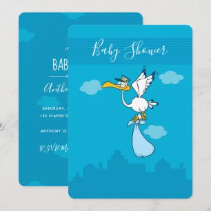 Boy Baby Shower niedlich Stork Cartoon Einladung