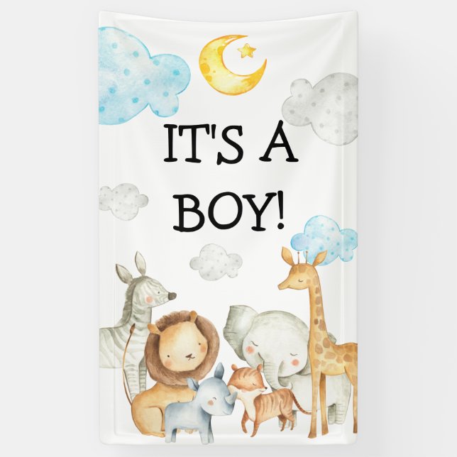Boy Baby Shower Safari Jungle Animes Niedlich Banner (Vertikal)