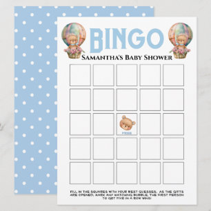 Boy Baby Shower Teddy Balloon Blue Bingo Einladung