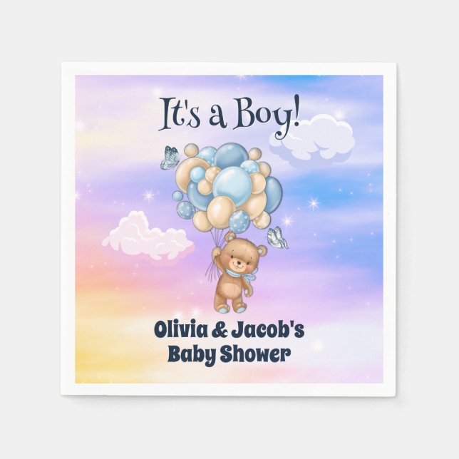 Boy Baby Shower Teddy Bear Serviette (Vorderseite)