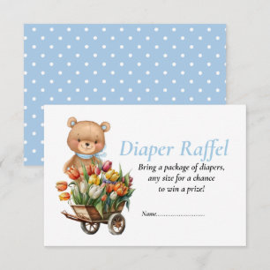Boy Baby Shower Teddy Rustica Flora Diaper Raffel Einladung