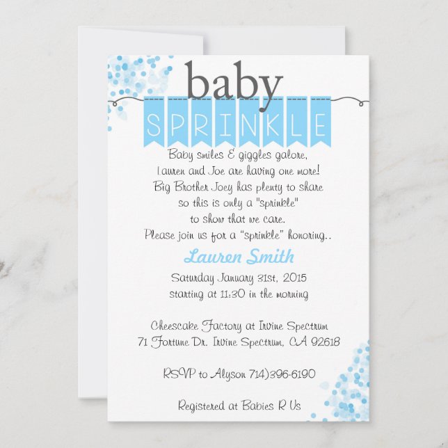 Boy Baby Sprinkle Einladungen - Blue Baby Sprinkle (Vorderseite)
