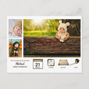 BOY BABY STATS Foto Collage Modern Rustikal Postkarte