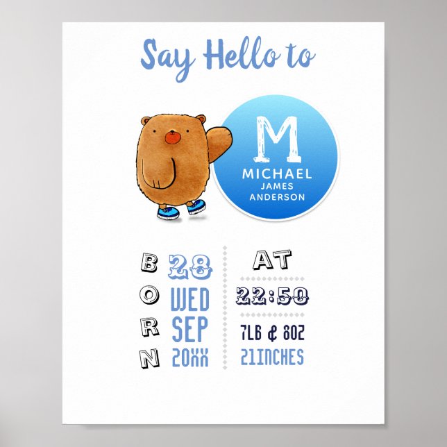 BOY BABY STATT Geburtsdetails Ankündigung Keepake Poster (Vorne)