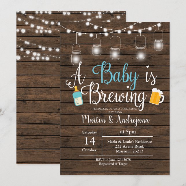 Boy BabyQ Einladung Coed GRILLEN Baby Brauen einla (Vorne/Hinten)