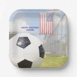 Boy Ball auf Field American Flag Fußball Geburtsta Pappteller