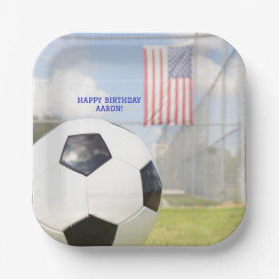 Boy Ball auf Field American Flag Fußball Geburtsta Pappteller
