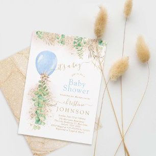 Boy Balloon Eucalyptus Gold Glitzer Baby Showroom Einladung