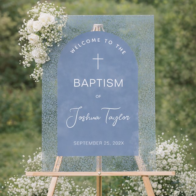 Boy Baptism Blue Arch Floral Pattern Cross Welcome (Créateur téléchargé)
