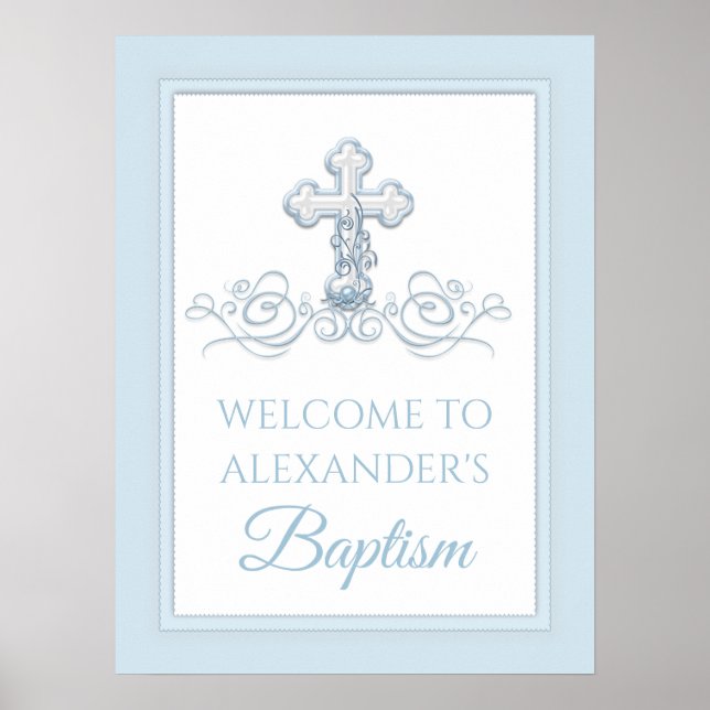 Boy Baptism Christening Erste Kommunion Zeichen Poster (Vorne)