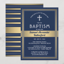 Boy Baptism Elegante Moderne Marine Blue White & G