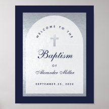 Boy Baptism Marine Blue Arch Affiche de bienvenue
