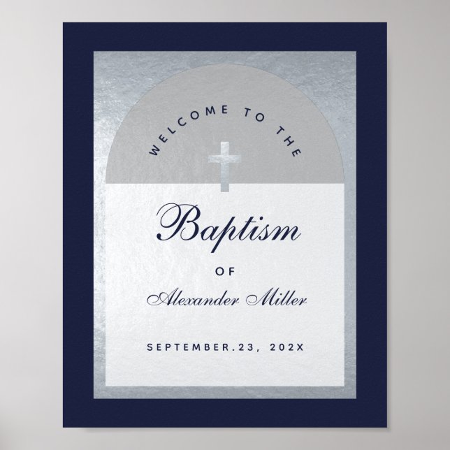 Boy Baptism Marine Blue Arch Affiche de bienvenue (Devant)