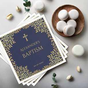 Boy Baptism Navy Blue Imitats Gold Blätter Elegant Serviette