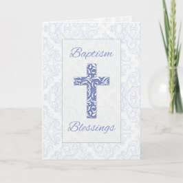 Boy Baptisse Blessings Blue Cross Damask Wirbel Karte