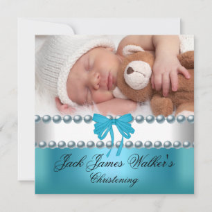 Boy Baptisse Christening Boy White Blue Bow Foto Einladung