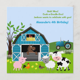Boy Barnyard Farm Animals Geburtstag Einladungen