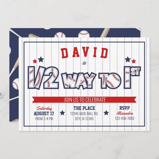 Boy Baseball 1/2 Anniversaire Invitation (Devant / Derrière)