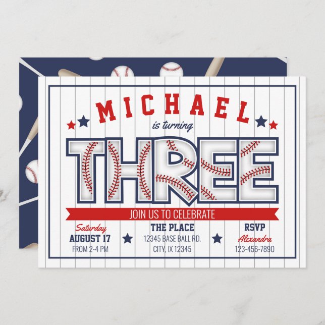 Boy Baseball 3ème anniversaire Invitation (Devant / Derrière)