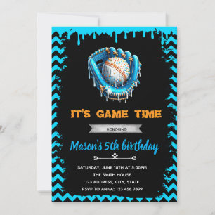 Boy Baseball Ice Cream Drithday Invitation