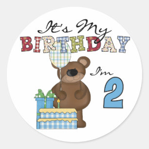 Boy Bear 2. Geburtstag T - Shirt und Geschenke Runder Aufkleber