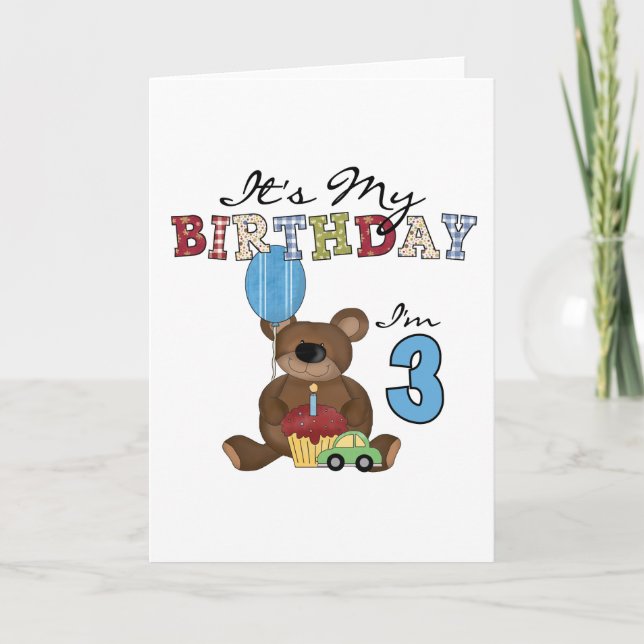 Boy Bear 3. Geburtstag Tshirts und Geschenke Karte (Vorderseite)