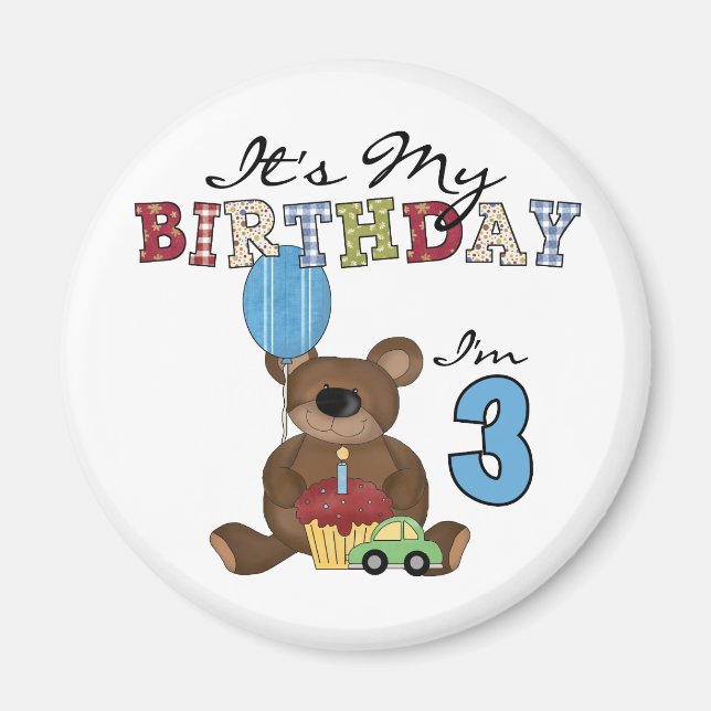 Boy Bear 3. Geburtstag Tshirts und Geschenke Magnet (Vorne)