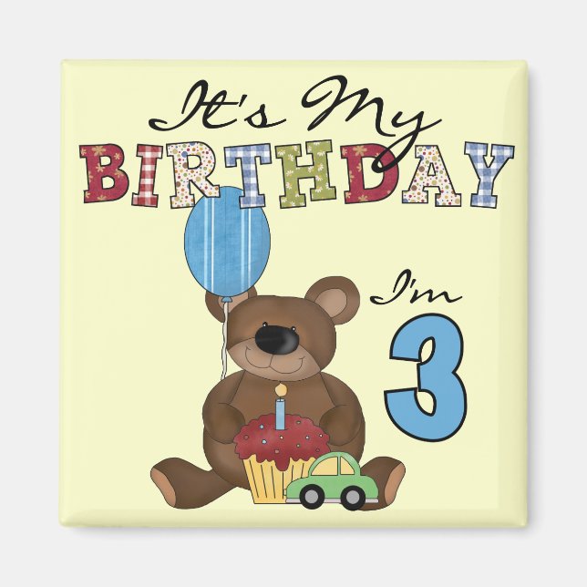 Boy Bear 3. Geburtstag Tshirts und Geschenke Magnet (Vorne)