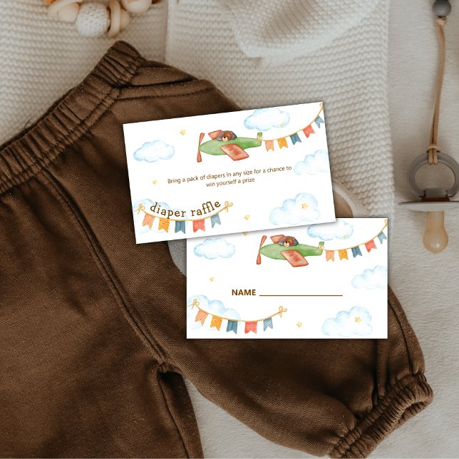 Boy Bear Airplane Sky Diaper Raffle Baby Shower  Begleitkarte (Boy Bear Airplane Sky Diaper Raffle Baby Shower Enclosure Card)