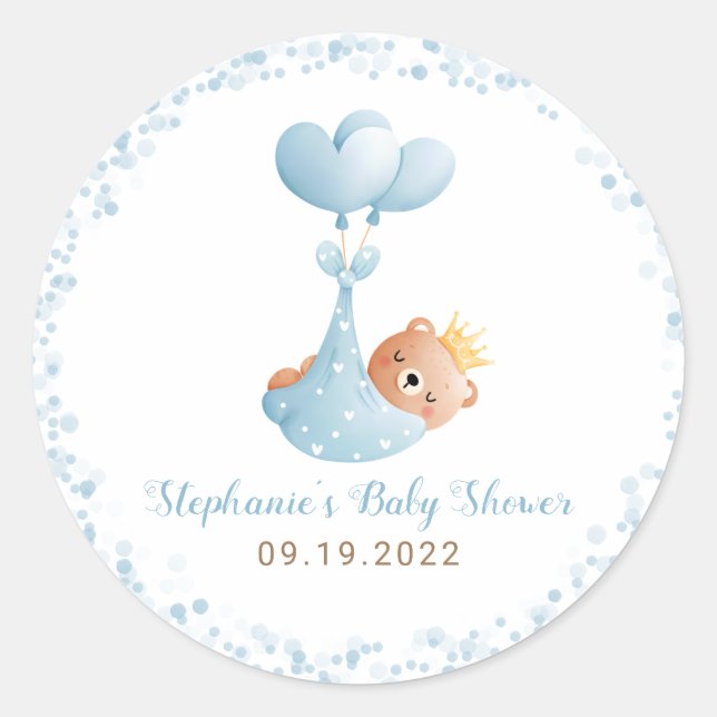 Boy Bear Blue Baby Dusche Runder Aufkleber (Vorderseite)