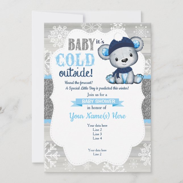Boy Bear Winter Einladung für Boy Baby Shower (Vorderseite)