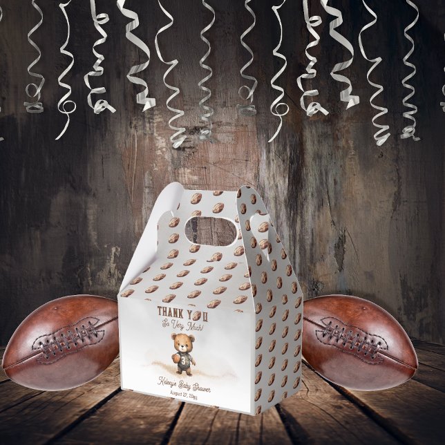 Boy Bearly Wait American Football Baby Dusche Geschenkschachtel (Teddy Bear Boy American Football Baby Shower Favor Boxes - Bearly Wait Collection)