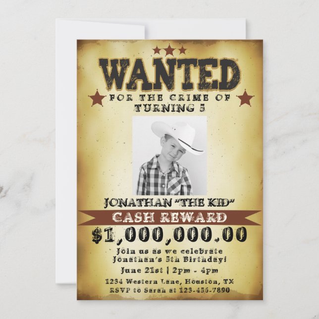Boy Birthday Cowboy Wollte Poster-Einladung Einladung (Vorderseite)