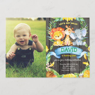 Boy Birthday Custom Foto Picture Wild One Jungle Einladung