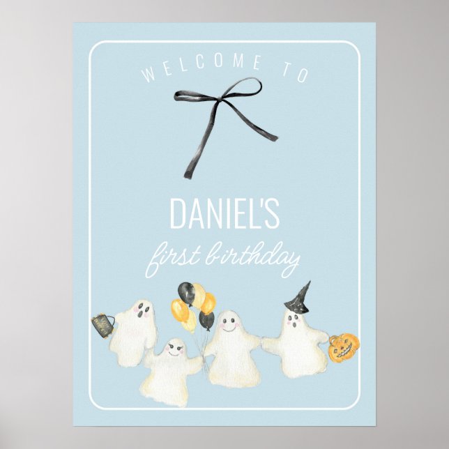 Boy Birthday Ghost und Black Bow Baby Dusche Poster (Vorne)