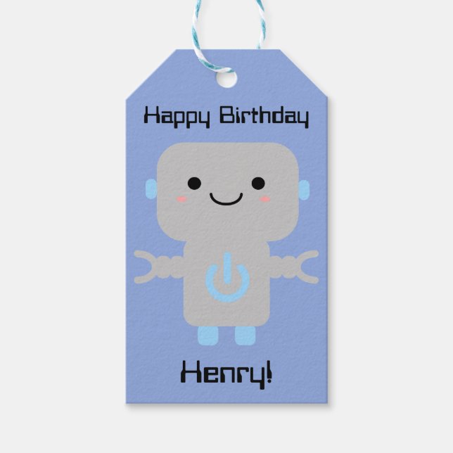Boy Birthday Niedlich Cartoon Robot Blue Geschenkanhänger (Vorderseite)