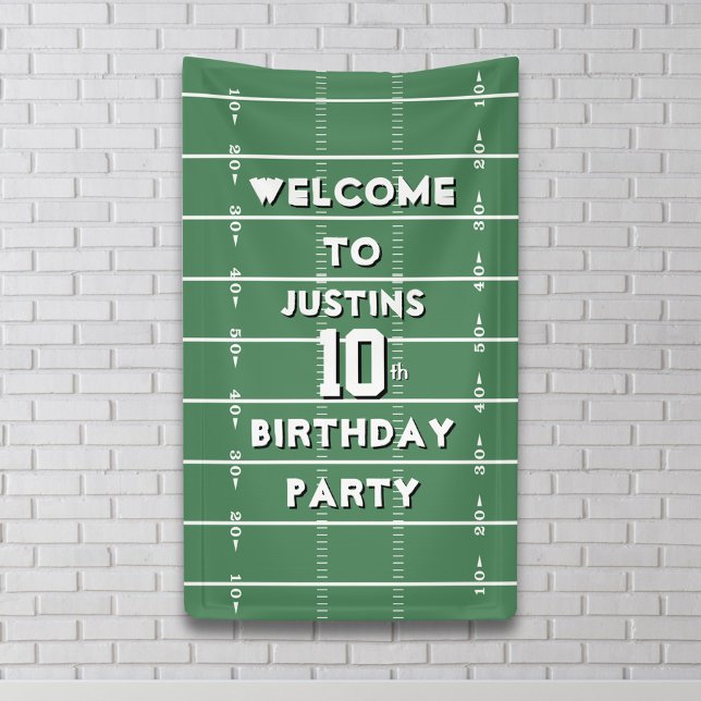 Boy Birthday Party Football Personalisiert Banner (Football field welcome birthday sign banner.)