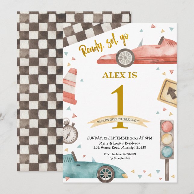 Boy Birthday Racing Cars Invitation (Devant / Derrière)