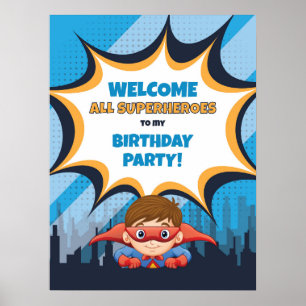 Boy Birthday Superhero Party - 18x24 Poster des si