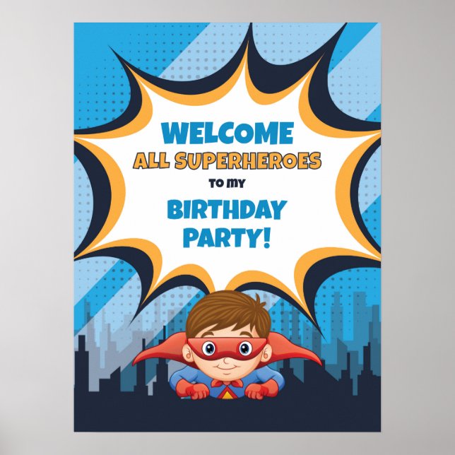 Boy Birthday Superhero Party - 18x24 Poster des si (Devant)