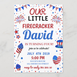 Boy Birthday USA American Firecracker 4. Juli Einladung