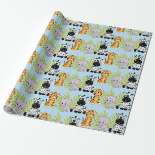 Boy Blue Baby Dusche Niedlich Safari Jungle Animes Geschenkpapier