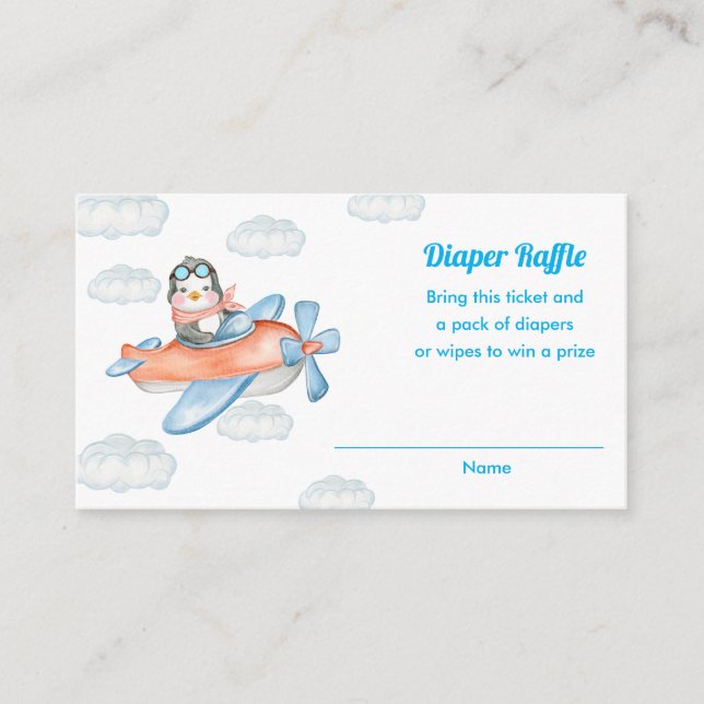 Boy Blue Baby Dusche Pinguin Animal Diaper Raffel Begleitkarte (Vorderseite)
