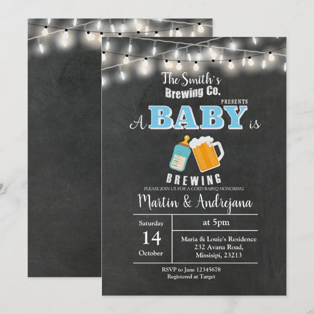 BOY blue BaByQ Un bébé brasse une carte d'invitati (Devant / Derrière)