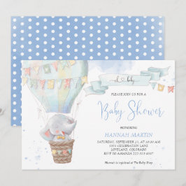 Boy Blue Balloon Niedlich Elephant Baby Shower Einladung