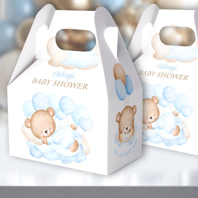 Boy Blue Bear Baby Showbox Geschenkschachtel (Boy Blue Bear Favor Box - You can choose from 3 sizes by clicking on the STYLE dropbox.)
